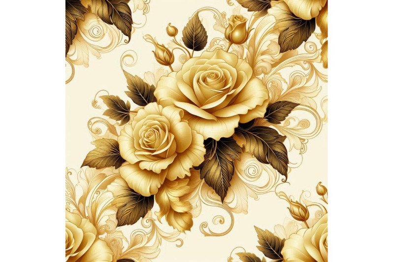 yellow-roses-on-golden-ornament-seamless-pattern