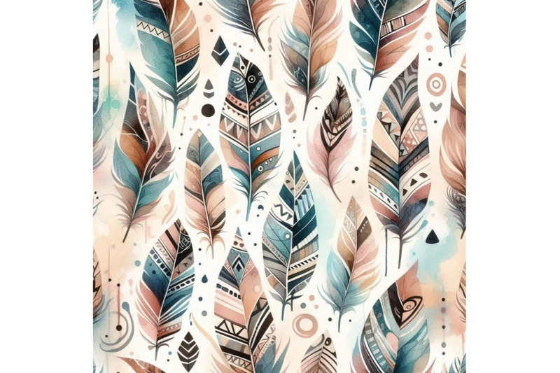 watercolor-tribal-feathers-seamless-pattern-with-abstra