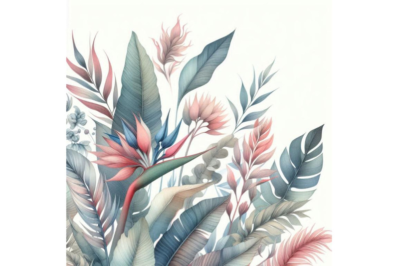 watercolor-exotic-leaves-and-flowers-background