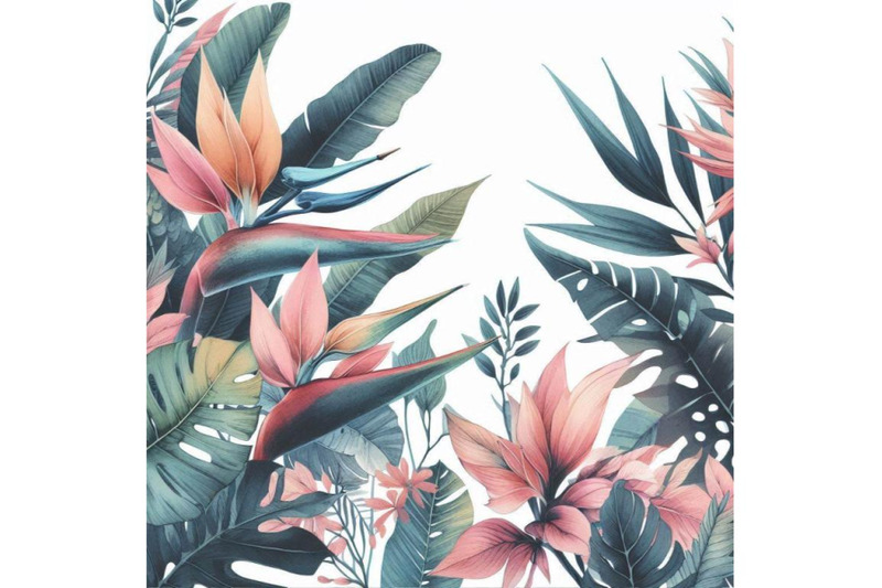 watercolor-exotic-leaves-and-flowers-background