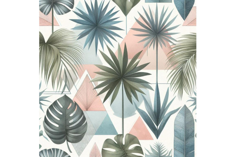 watercolor-tropical-leaves-and-palm-trees-in-geometric