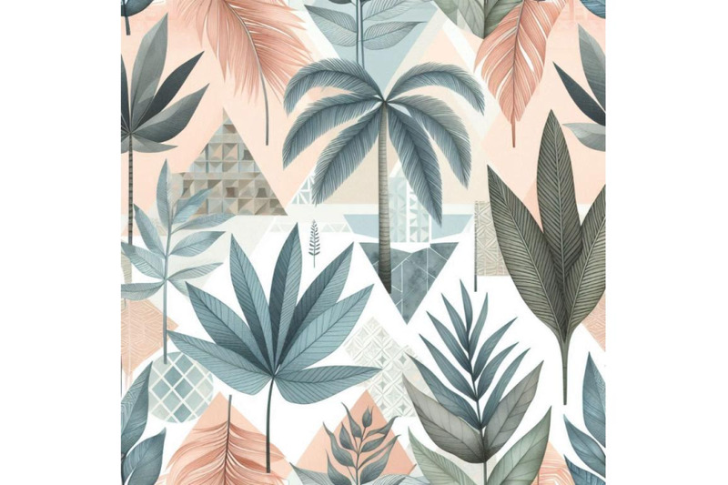 watercolor-tropical-leaves-and-palm-trees-in-geometric