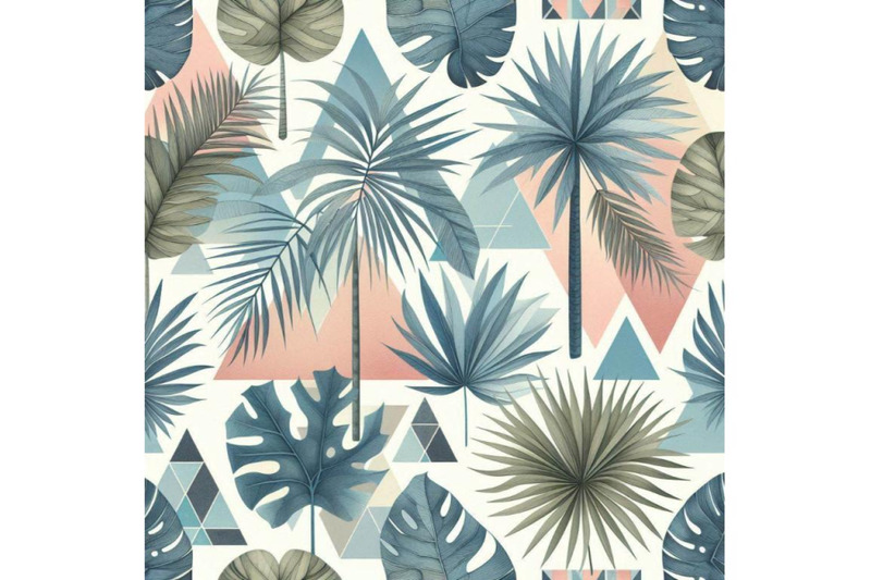 watercolor-tropical-leaves-and-palm-trees-in-geometric