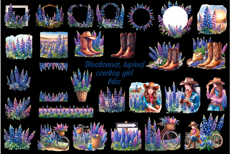 bluebonnet-lupines-cowboy-girl-bike