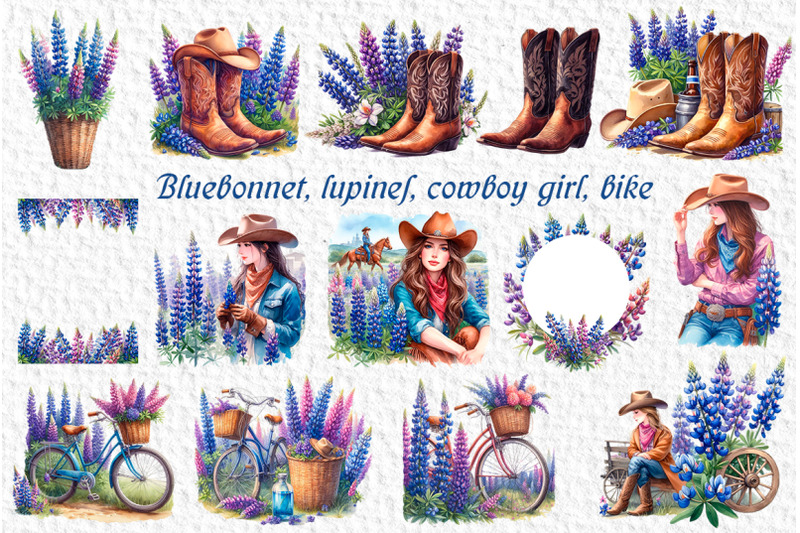 bluebonnet-lupines-cowboy-girl-bike