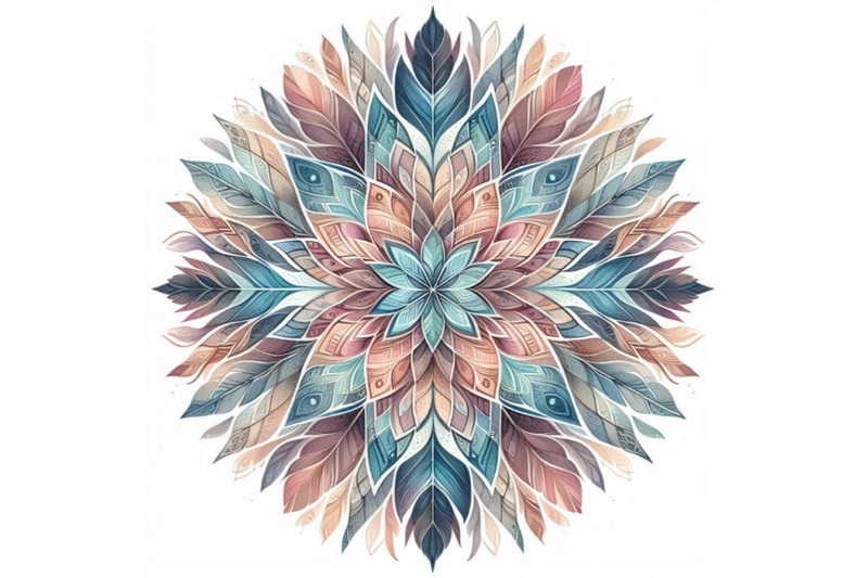 watercolor-abstract-mandala-circular-pattern-of-feathe