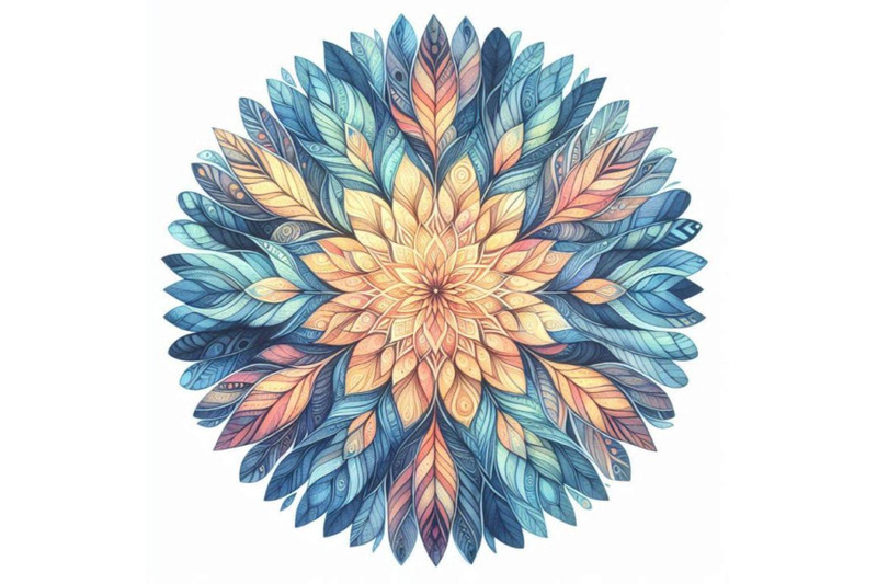 watercolor-abstract-mandala-circular-pattern-of-feathe