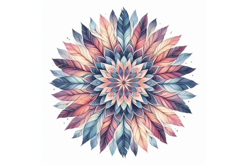 watercolor-abstract-mandala-circular-pattern-of-feathe