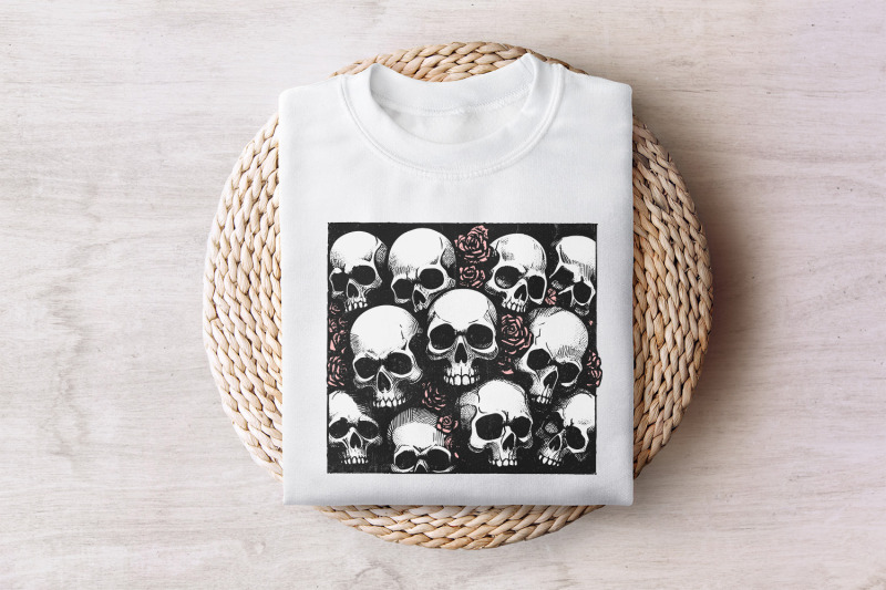 skull-and-roses-png-gothic-floral-design-vintage-skulls-sublimation-black-and-white-skull-rose-decor-digital-download