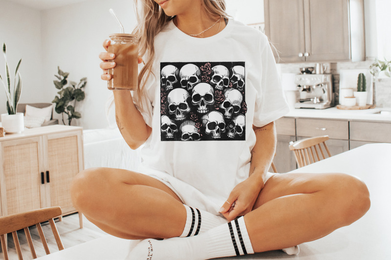 skull-and-roses-png-gothic-floral-design-vintage-skulls-sublimation-black-and-white-skull-rose-decor-digital-download