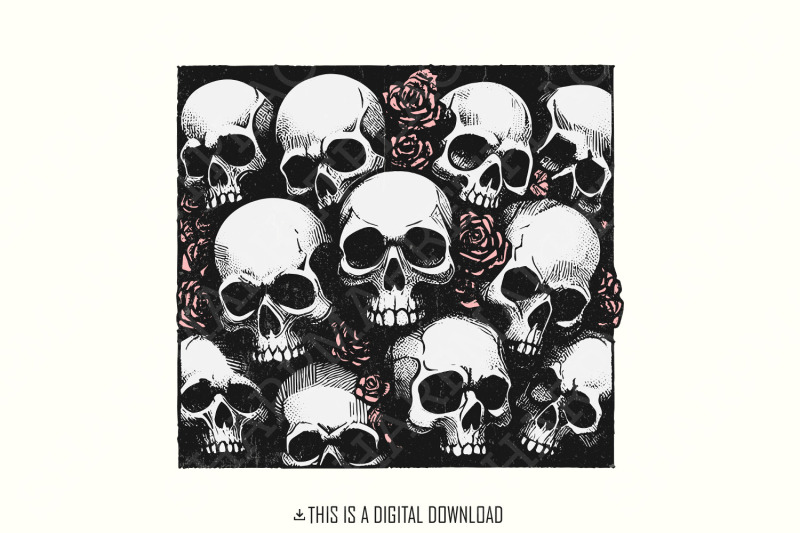 skull-and-roses-png-gothic-floral-design-vintage-skulls-sublimation-black-and-white-skull-rose-decor-digital-download