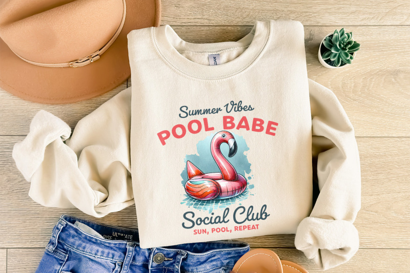 cute-pool-babe-png-summer-sublimation-design-beach-vibes-flamingo-swimming-ring-retro-summer-png-social-club-trendy-shirt-print