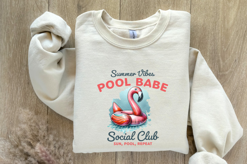 cute-pool-babe-png-summer-sublimation-design-beach-vibes-flamingo-swimming-ring-retro-summer-png-social-club-trendy-shirt-print