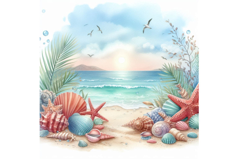 watercolor-beach-illustration-with-sea-shells-and-sta