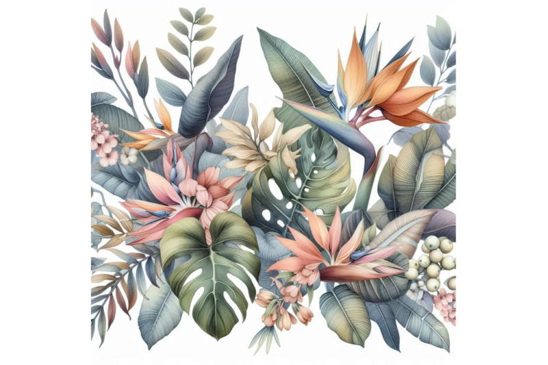 watercolor-exotic-leaves-and-flowers-background