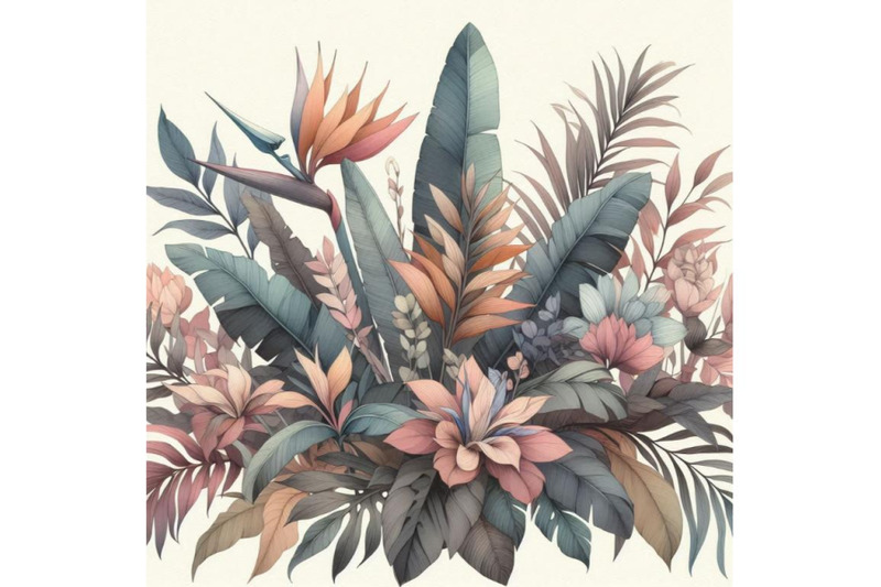 watercolor-exotic-leaves-and-flowers-background