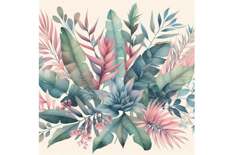 watercolor-exotic-leaves-and-flowers-background