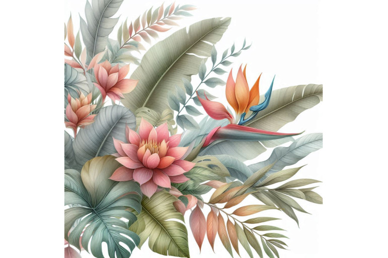 watercolor-exotic-leaves-and-flowers-background