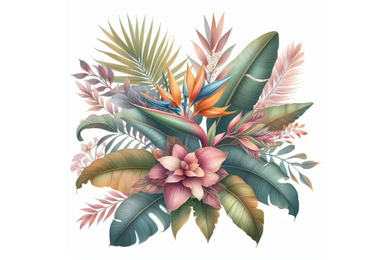 watercolor-exotic-leaves-and-flowers-background