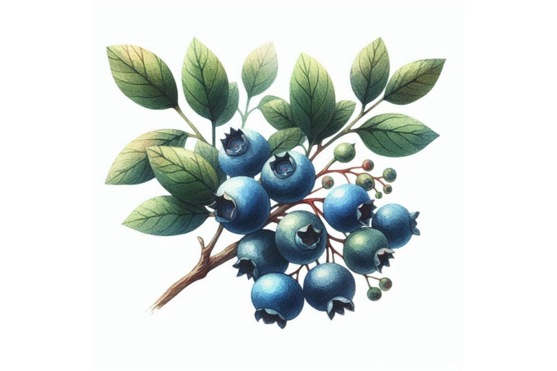 blueberries-with-leaves-watercolor-illustration