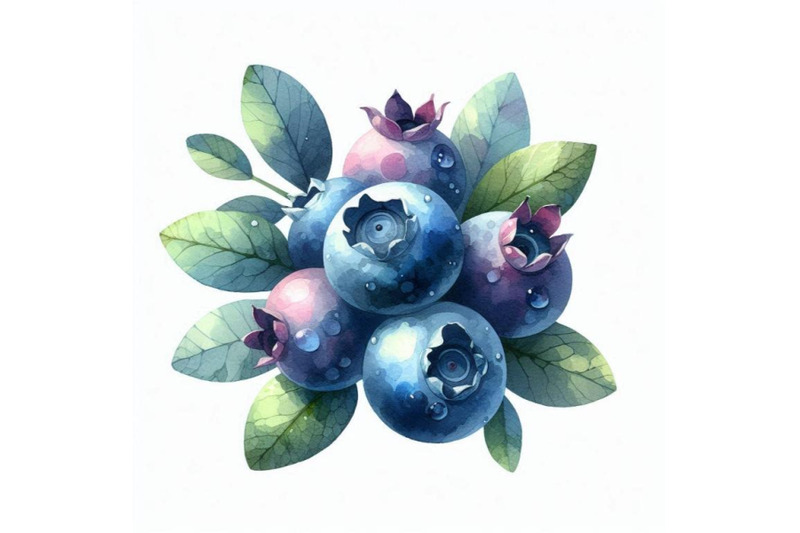 blueberries-with-leaves-watercolor-illustration