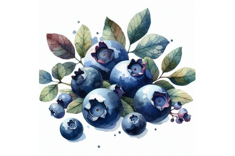 blueberries-with-leaves-watercolor-illustration