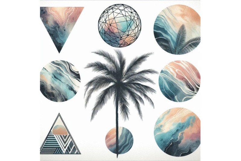 triangle-circle-watercolor-palm-tree-marble-grunge-te