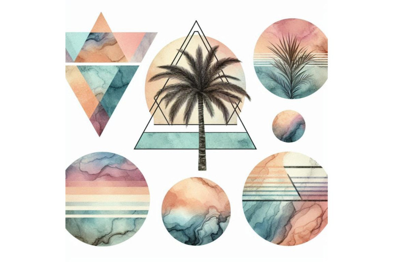 triangle-circle-watercolor-palm-tree-marble-grunge-te