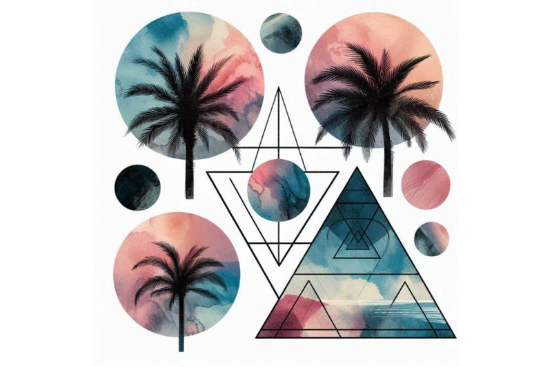 triangle-circle-watercolor-palm-tree-marble-grunge-te