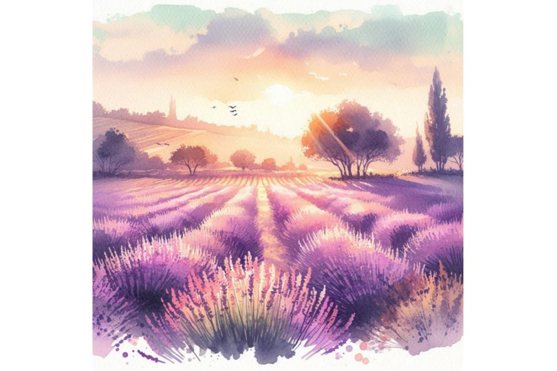 watercolor-lavender-field-landscape-summer-in-proven