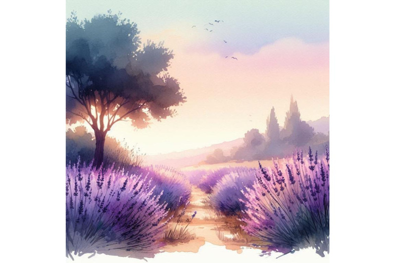 watercolor-lavender-field-landscape-summer-in-proven