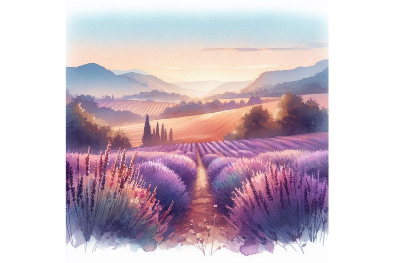 watercolor-lavender-field-landscape-summer-in-proven