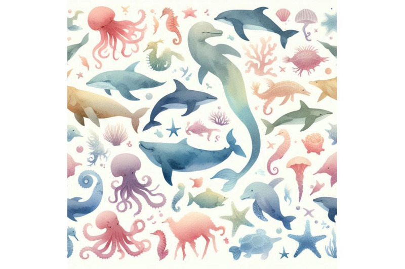 watercolor-silhouettes-of-marine-animals-background