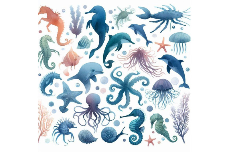 watercolor-silhouettes-of-marine-animals-background