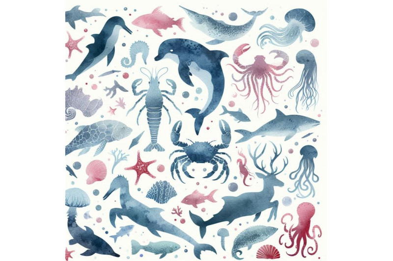 watercolor-silhouettes-of-marine-animals-background