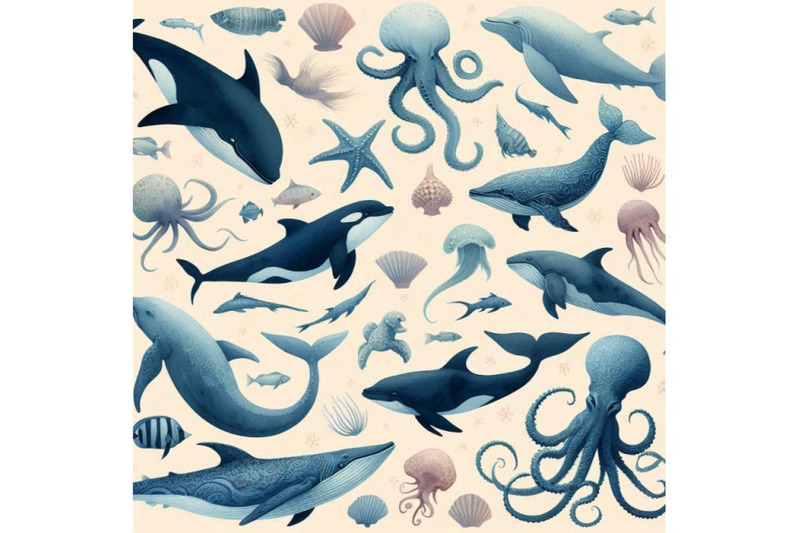 watercolor-silhouettes-of-marine-animals-background