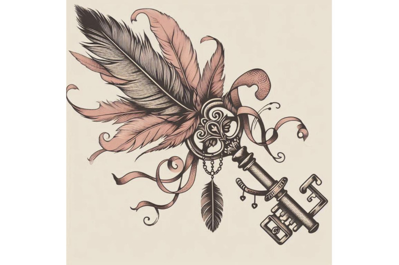 vintage-key-with-feathers-and-ribbons-in-the-style-of-bo