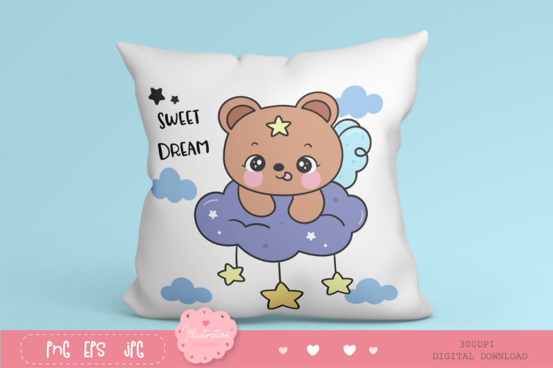 cute-teddy-bear-on-cloud-kawaii-clipart-bedtime-story-baby