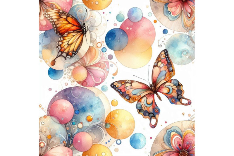 abstract-watercolor-circles-and-butterfly-seamless-patt