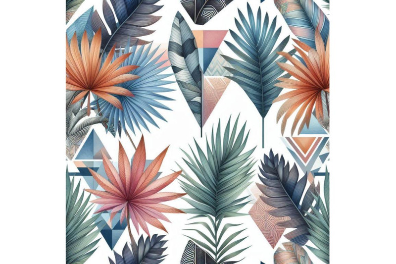 watercolor-tropical-leaves-and-palm-trees-in-geometric