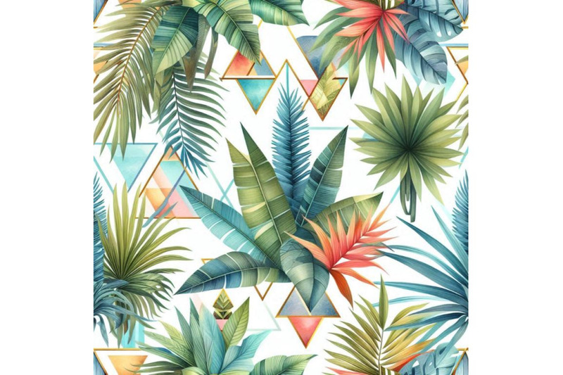 watercolor-tropical-leaves-and-palm-trees-in-geometric