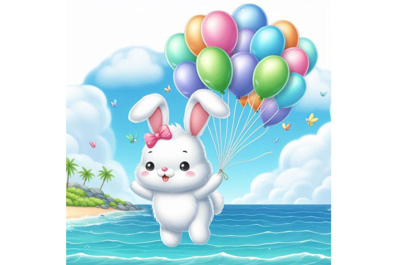 cute-bunny-flying-with-colorful-balloons-on-sea-landsca