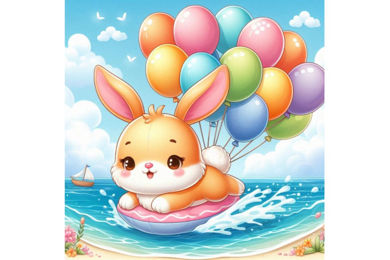 cute-bunny-flying-with-colorful-balloons-on-sea-landsca