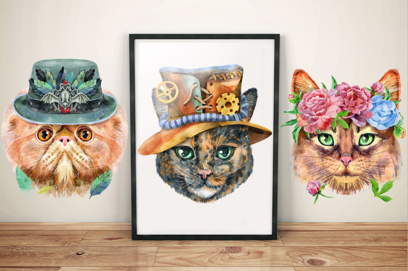 watercolor-cats-set-4