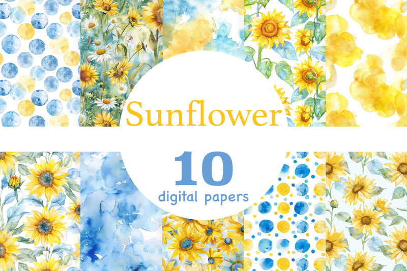 sunflower-digital-paper-cottagecore-pattern