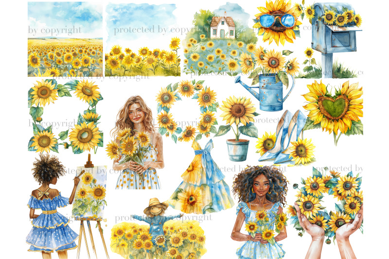 sunflower-clipart-bundle-summer-graphics-png-set