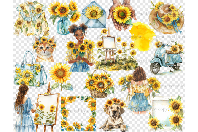 sunflower-clipart-bundle-summer-graphics-png-set