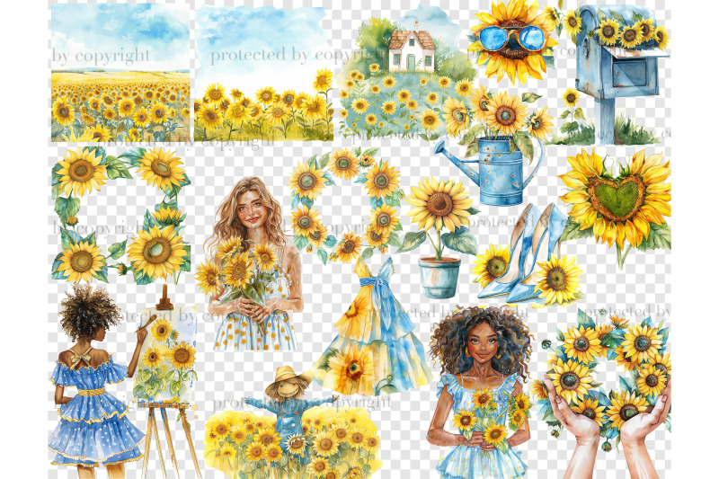 sunflower-clipart-bundle-summer-graphics-png-set