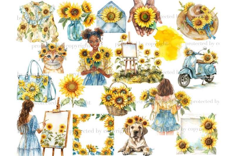 sunflower-clipart-bundle-summer-graphics-png-set