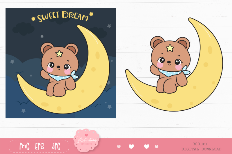 cute-teddy-bear-on-moon-kawaii-clipart-bedtime-story-baby